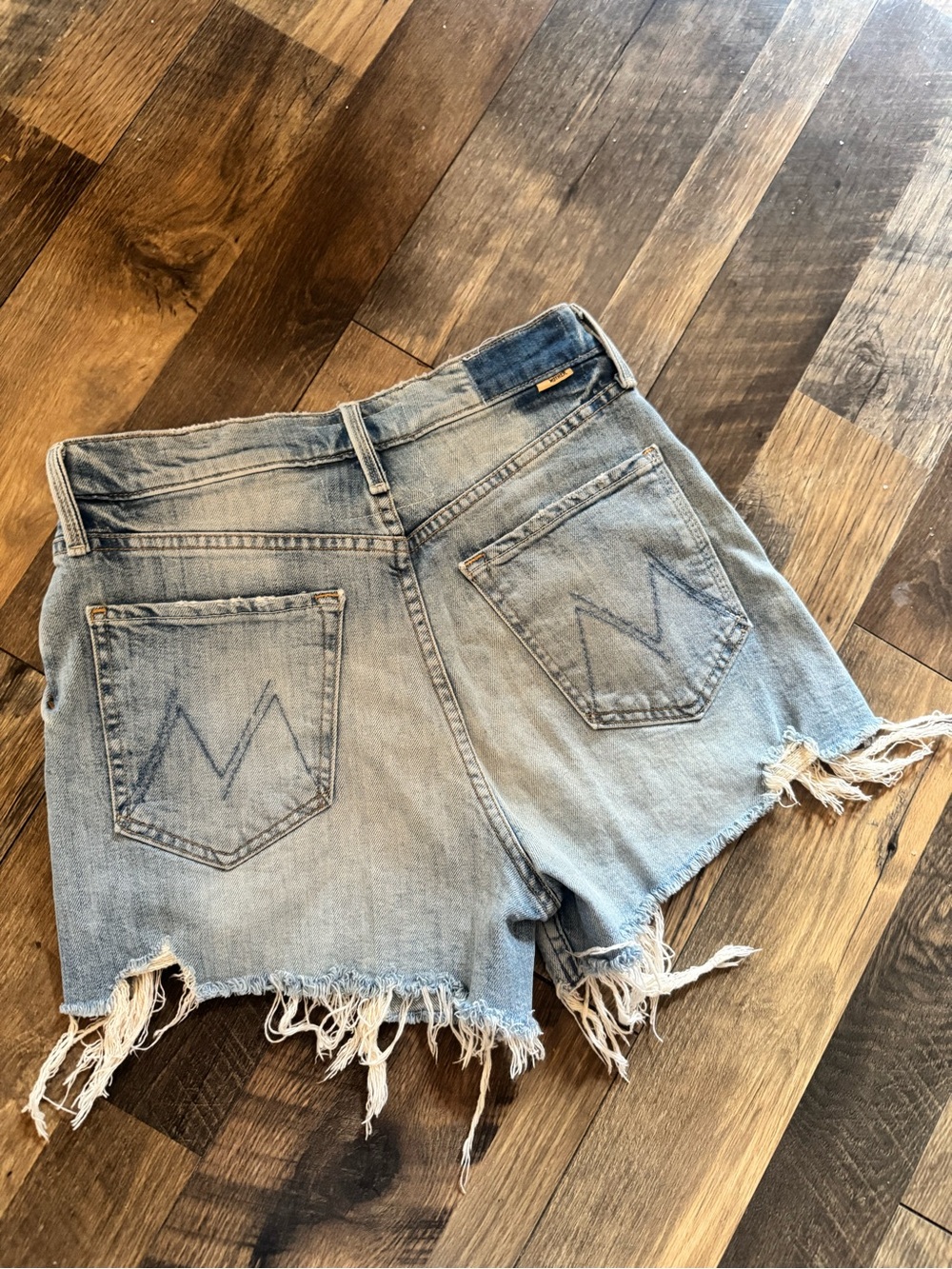 MOTHER SUPERIOR Tomcat Kick Fray Light Blue Distressed Denim Shorts
